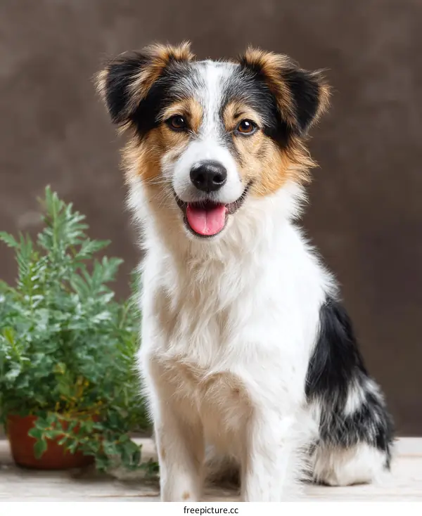 Happy Dog Portrait on Rustic Background