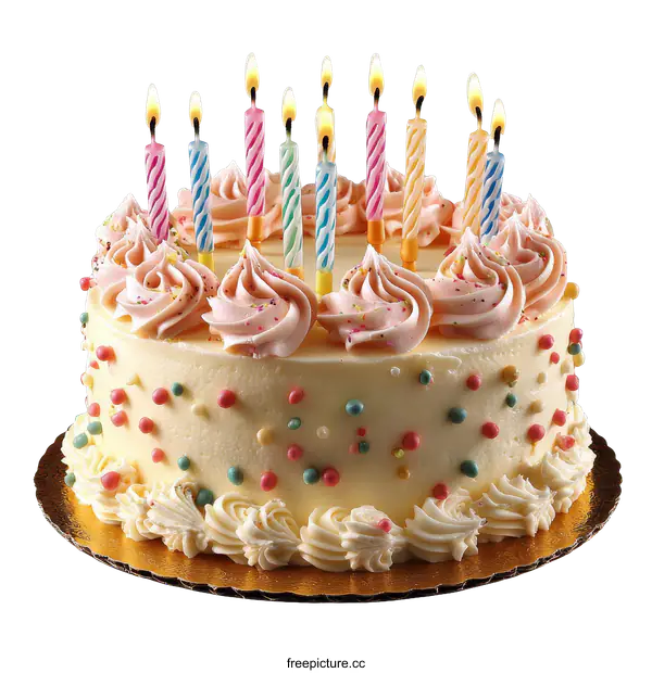 [Transparent Background PNG]Birthday Cake with Candles and Cream