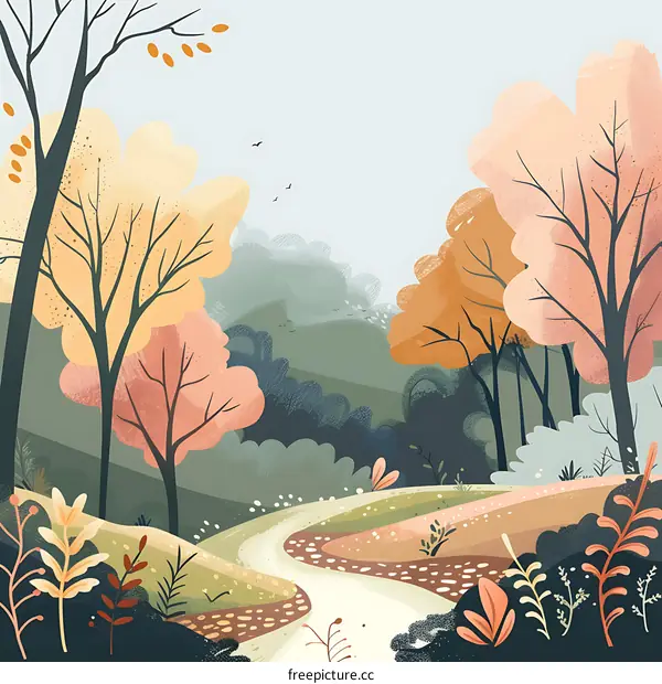 Autumn Landscape with Winding Path
