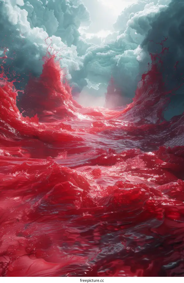 River of blood flowing through a stormy sky