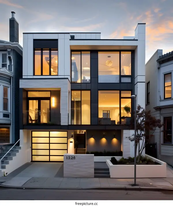 Modern Architecture Home with Large Windows and Stone Exterior