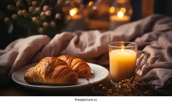 Still life with croissants and a candle