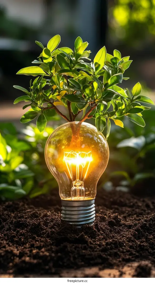 Sustainable Energy Concept Light Bulb in Soil
