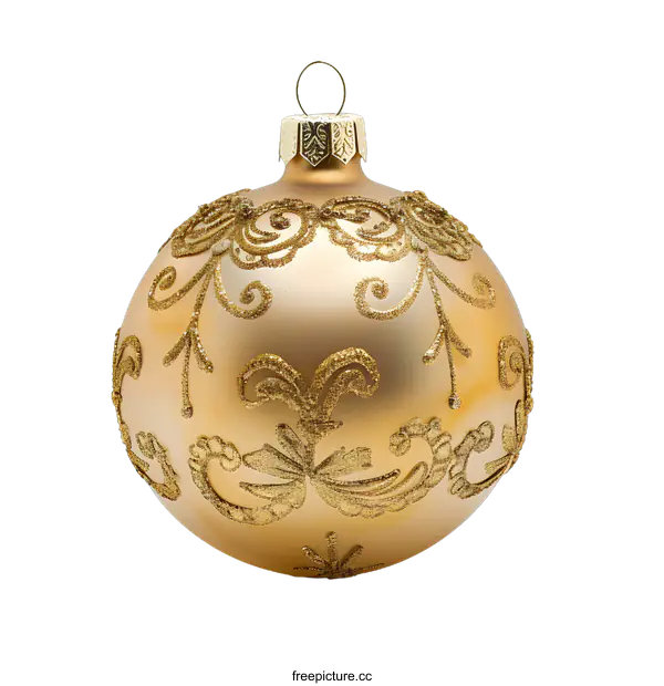 [Transparent Background PNG]Golden Christmas Ornament with Floral Design