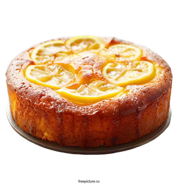 [Transparent Background PNG]Close-up of homemade lemon cake with lemon slices on white background
