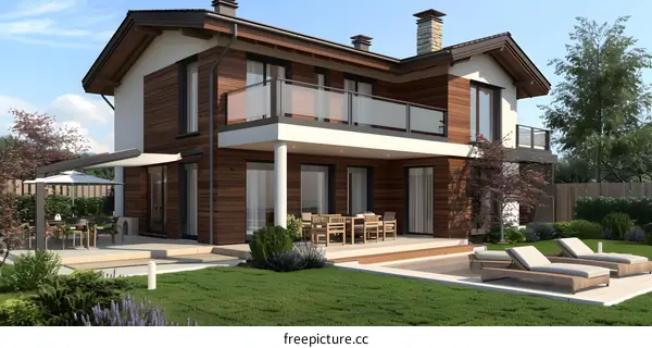 Modern Two Story House with Patio and Deck