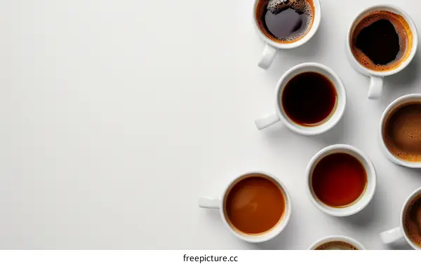 Assortment of Coffee Drinks in White Cups