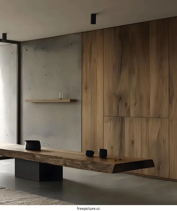 Minimalist Interior Design with Wood and Concrete Elements