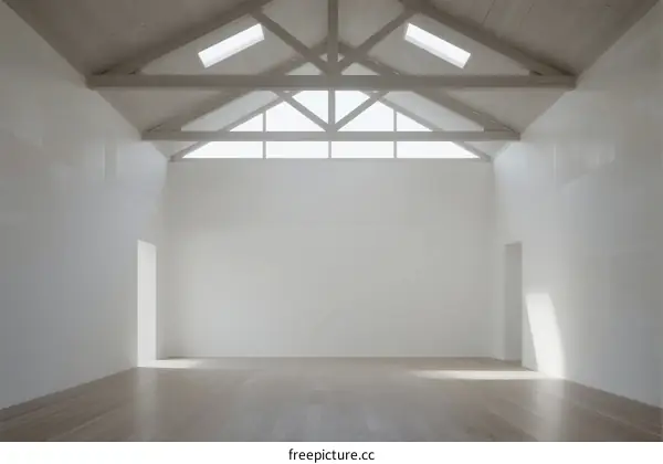 Spacious and Bright Empty Interior Space with High Ceiling and Skylights