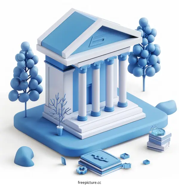 3D Illustration of a Bank Building
