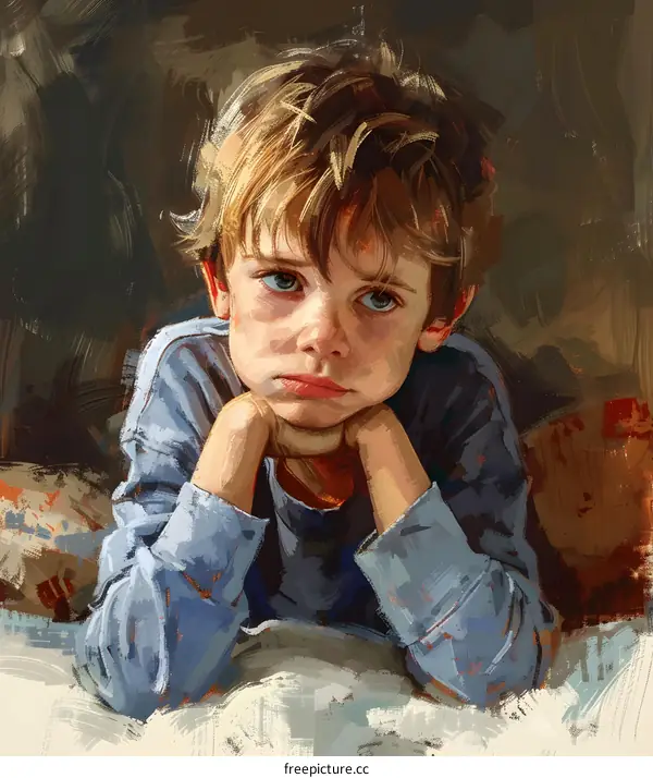 Portrait of a Young Boy With Sad Expression