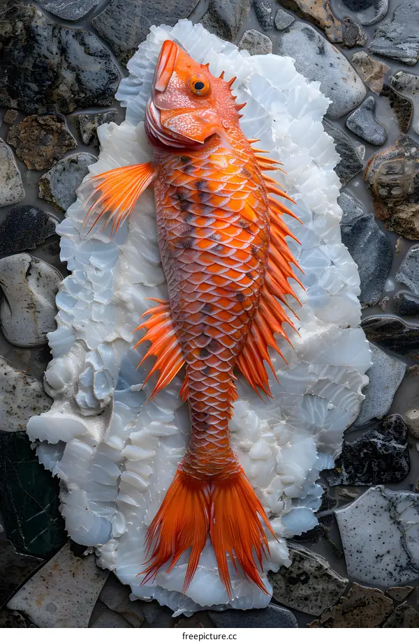Orange fish white stone background