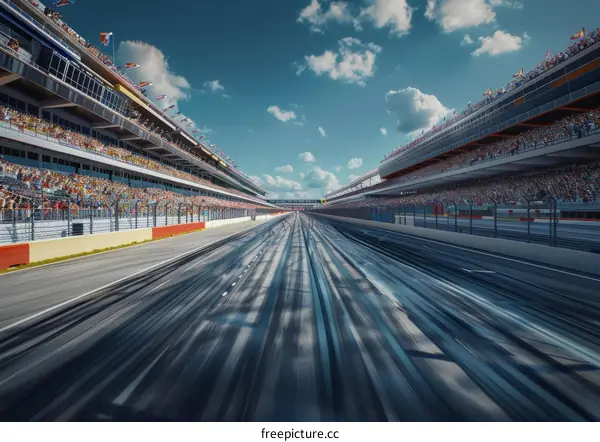Race track with blurred motion of cars