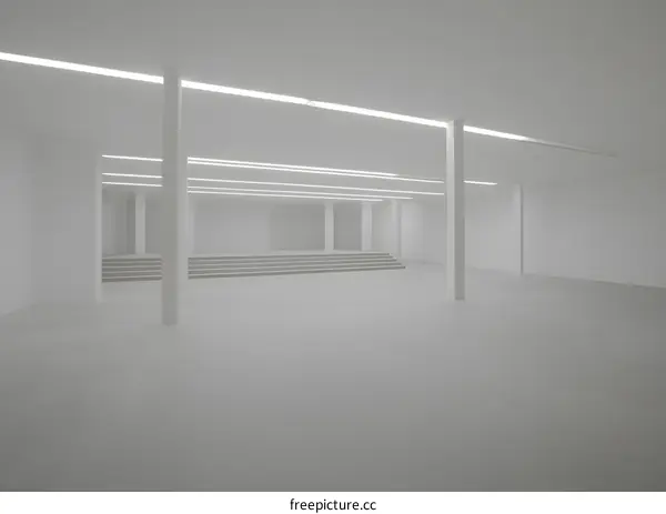 Modern Minimalist White Room With White Pillars And Steps