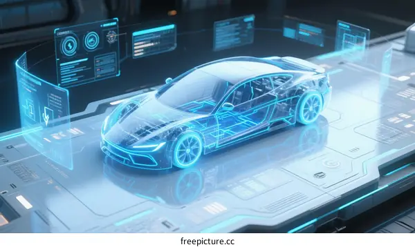 Holographic Sports Car Design with Digital Interface Display