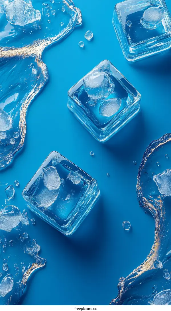 Abstract Ice Cubes on a Blue Background