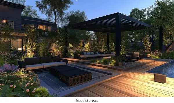 Modern Outdoor Backyard Design with Pergola and Swimming Pool