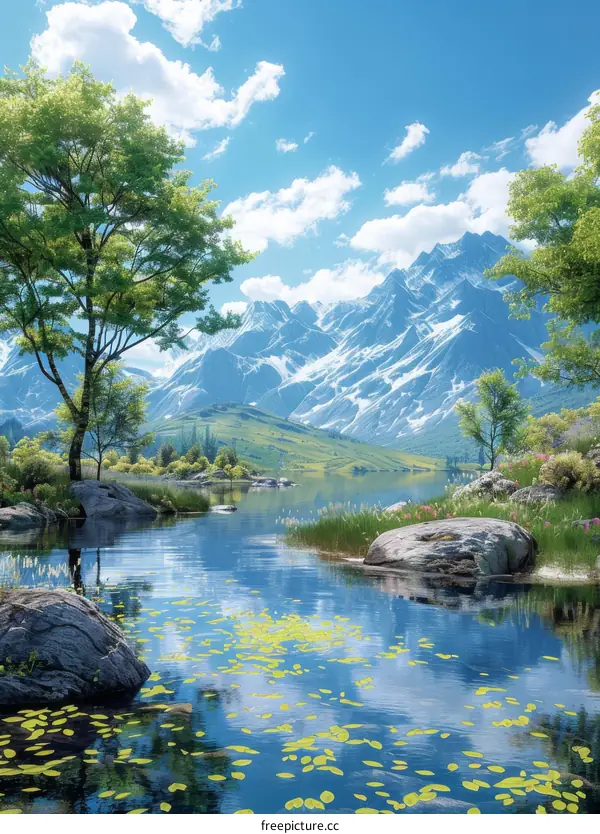 Majestic Mountain Lake with Lush Trees