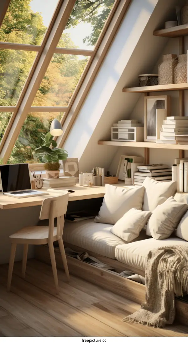 A Cozy Reading Nook Overlooking the Autumn Forest