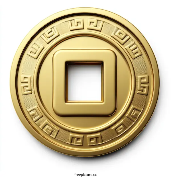 Golden Chinese Coin Design Illustration