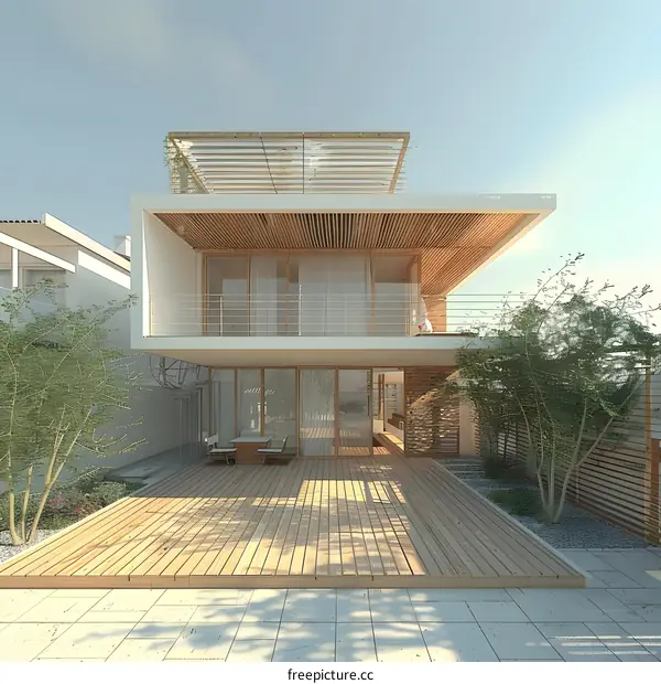 Modern house with wooden deck