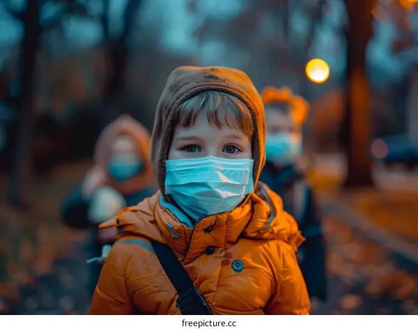 Three kids wearing mask during COVID-19 pandemic