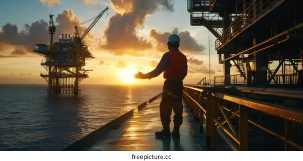 Oil and Gas Production Platform at Sunset