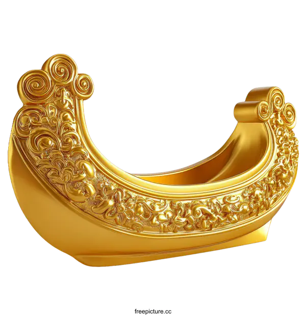 [Transparent Background PNG]Golden Decorative Boat Illustration