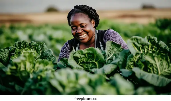 Happy African Woman Harvesting Fresh Vegetables