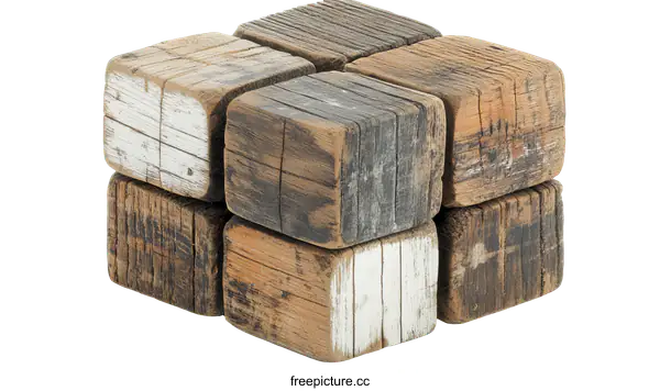 [Transparent Background PNG]Wooden Block Cube Abstract Art Sculpture