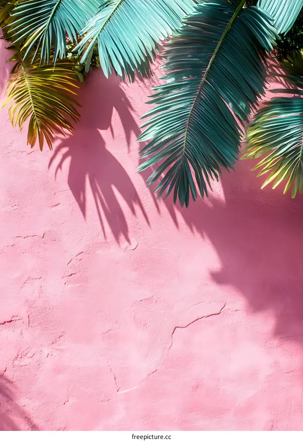 Pink Wall Tropical Palm Leaves Background