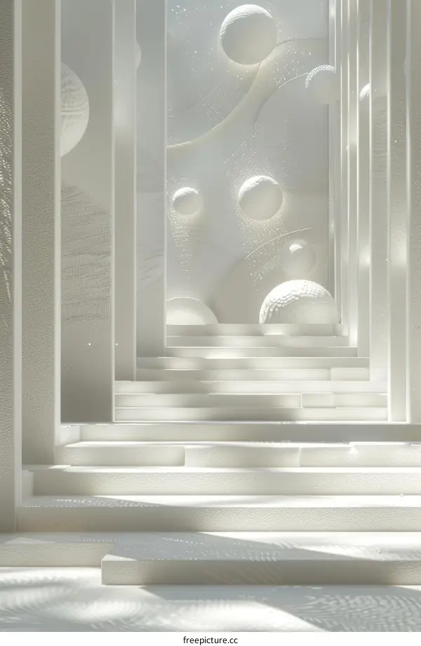 White Futuristic Stairway with Floating Orbs