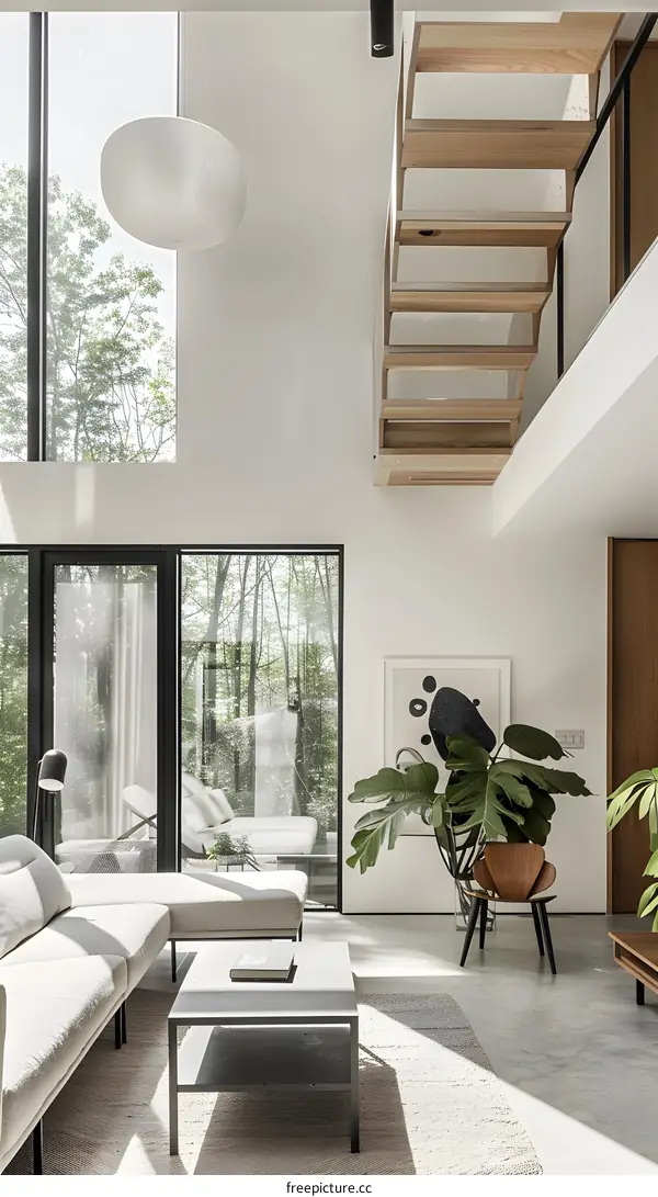 Modern Living Room with Open Floor Plan and Large Windows