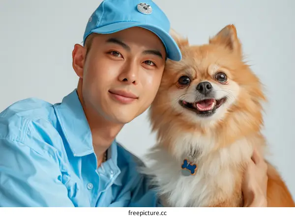 Asian man with a dog