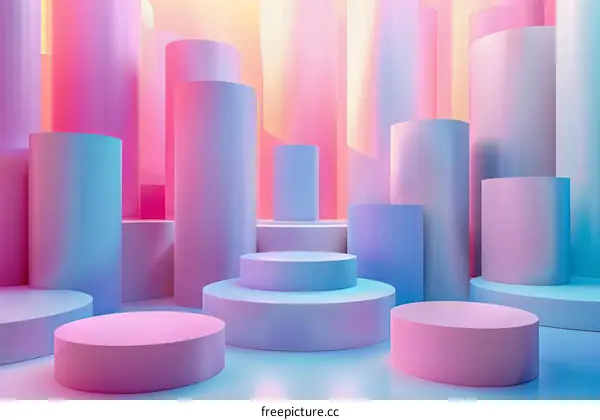 Pastel podiums with pastel background