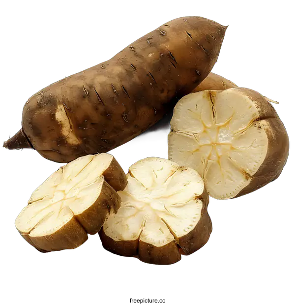 [Transparent Background PNG]Freshly Cut Yacon Root Isolated on White