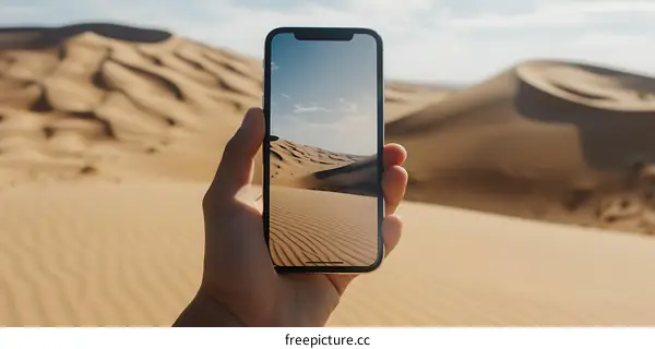 Hand Holding Smartphone With Desert View