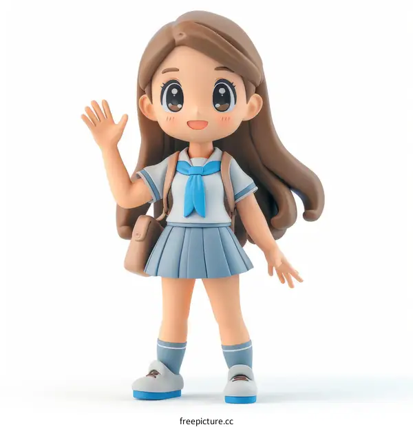 Cute Anime School Girl with Blue and White Uniform