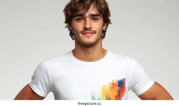 Stylish Man in White T-Shirt with Abstract Design