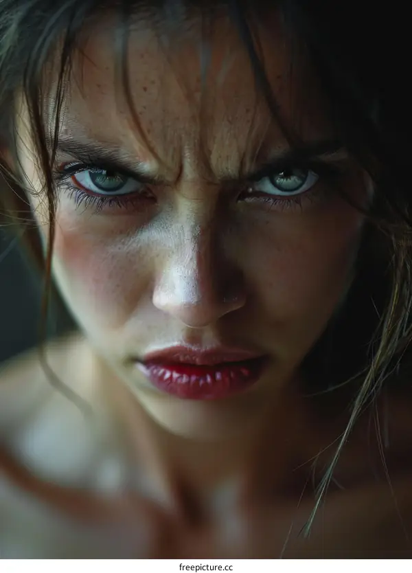 Closeup Portrait of a Woman with Intense Expression