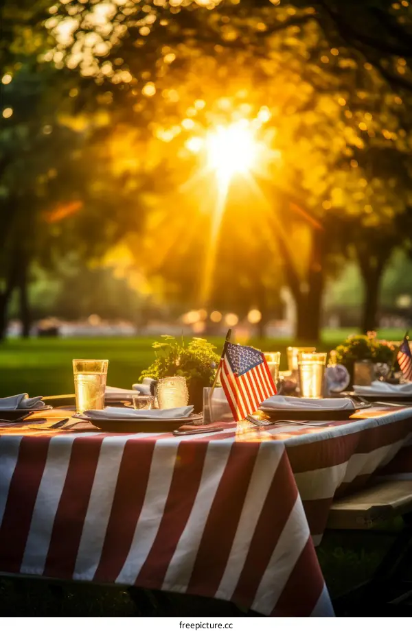 Picnic in the park with a view of the sunset