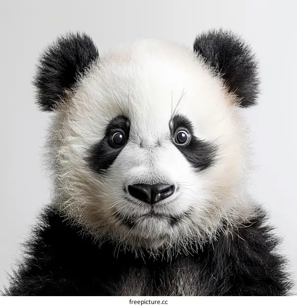 Close-up of a panda bear with black and white fur and big eyes