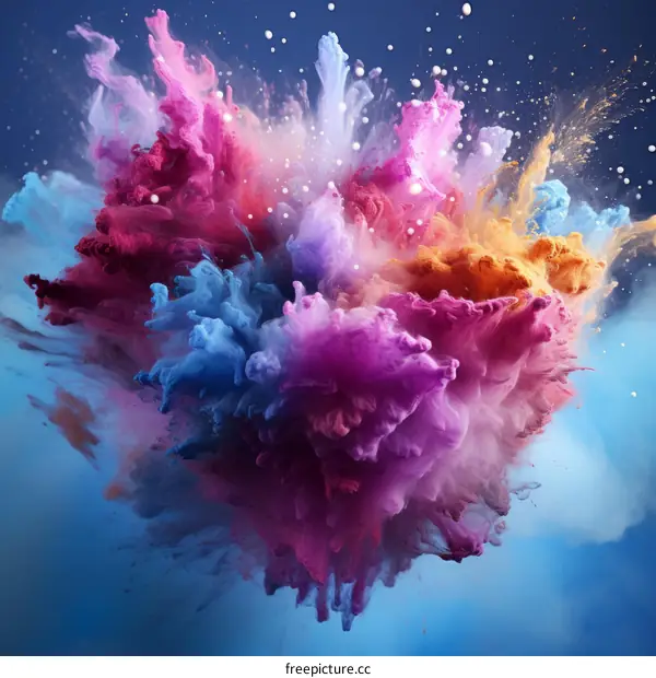 Colorful powder explosion on blue background