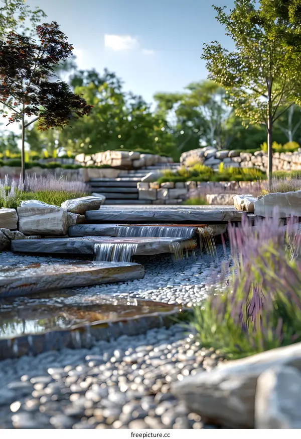 A stone slab path in a natural landscape