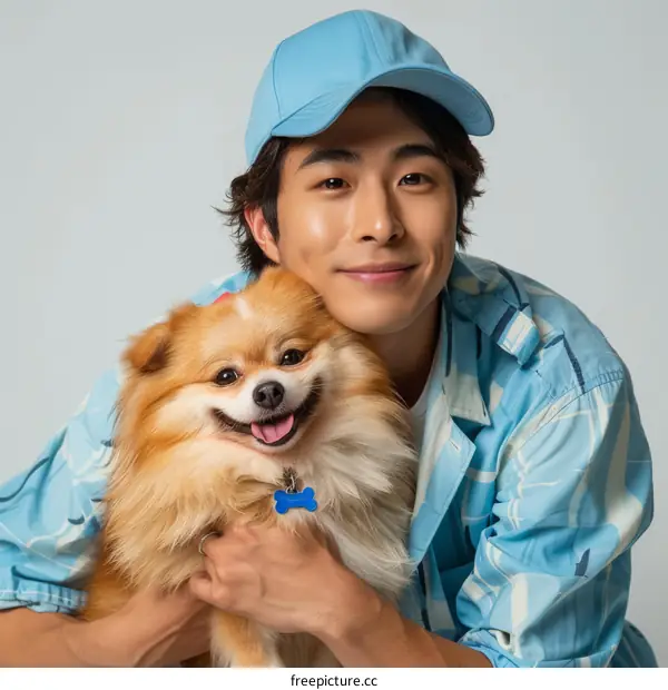 Asian man with a dog