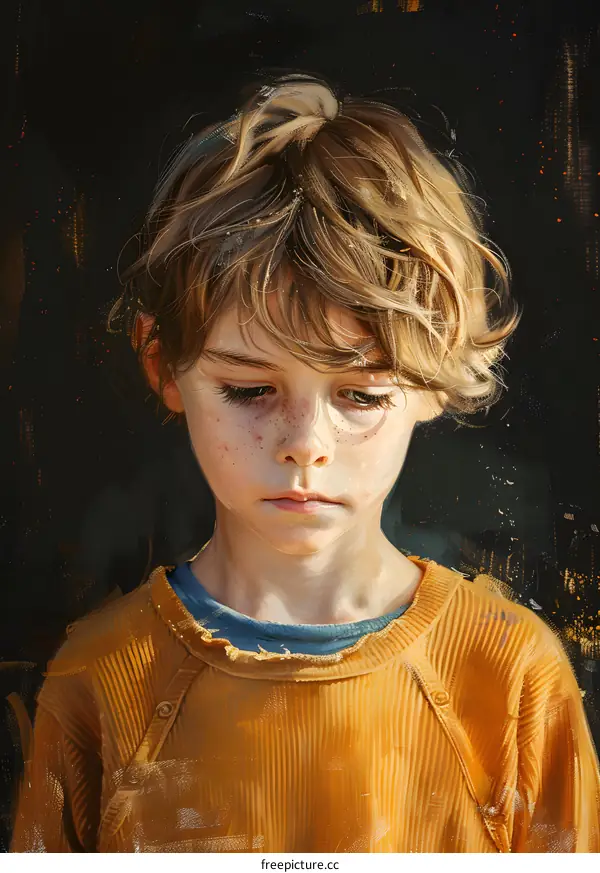 Portrait of a boy with freckles and blond hair