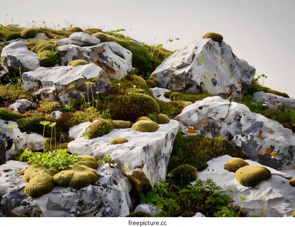 Closeup of Green Moss and Rocks