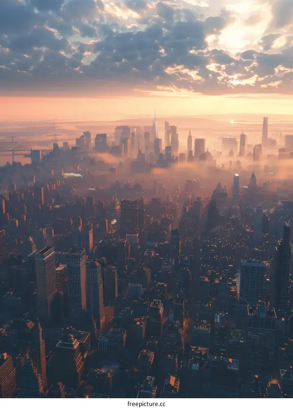 Aerial View of a City Sunrise
