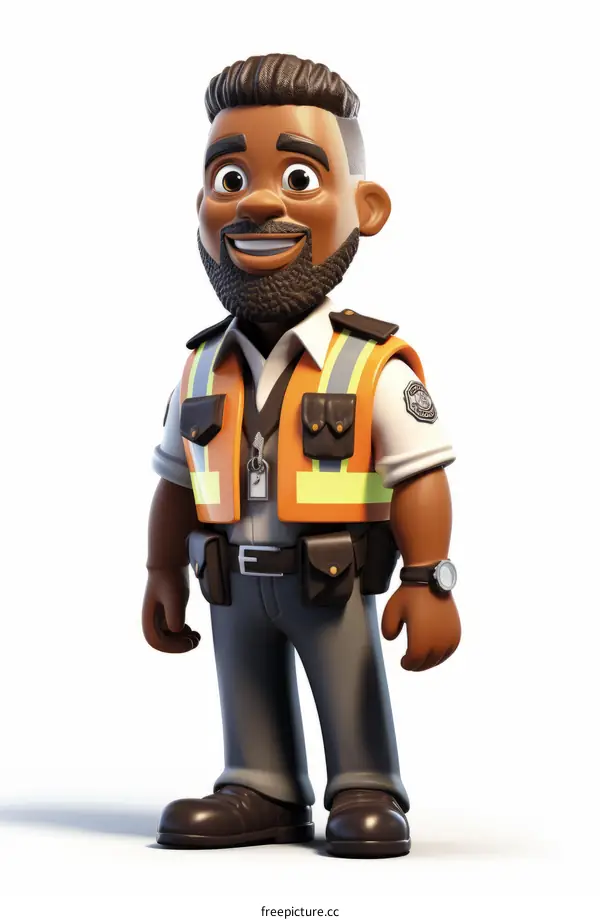 3D Rendering of a Friendly African-American Security Guard