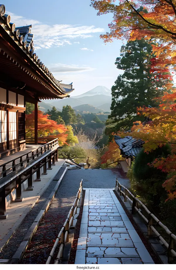 A beautiful autumn landscape of a temple in Japan